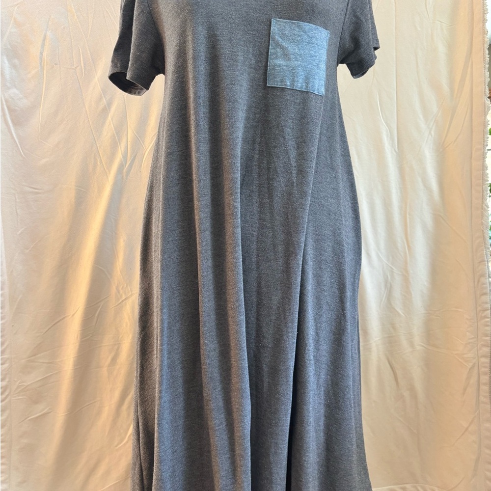 Gray Short Sleeve Dress with Pocket